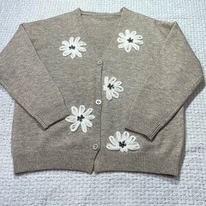 Soft & Cozy Handmade Granny Sweater Cardigan Embroidered Floral V-Neck Button Up